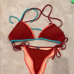 Aerie Red and Peach Bikini Set- large top and small bottom
